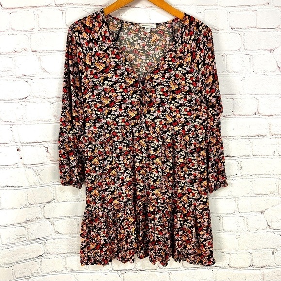 American Eagle Outfitters Dresses & Skirts - American Eagle ditsy Floral mini dress ruffles size medium black pink yellow